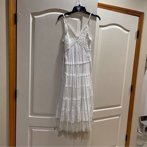 Boho flowy white maxi dress with eyelet and tulle EUC